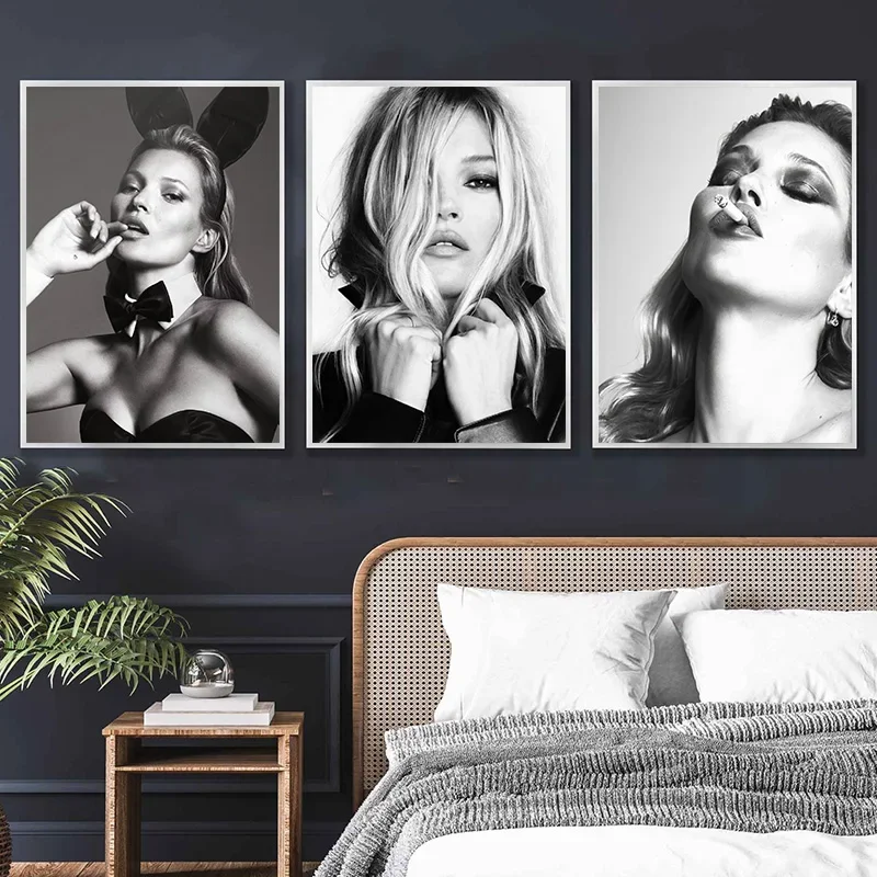 Vintage Retro Photography Kate Moss Fashion Supermodel Art Poster Canvas Painting Wall Prints Picture for Girls Room Home Decor