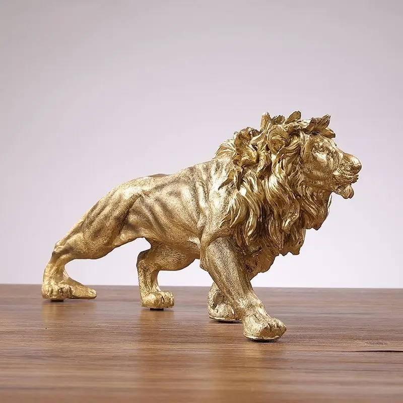 Golden Lion King Resin Statue Animal Sculpture Art Home Office Desktop Decoration Living Room Shelf Decor Gift for Men