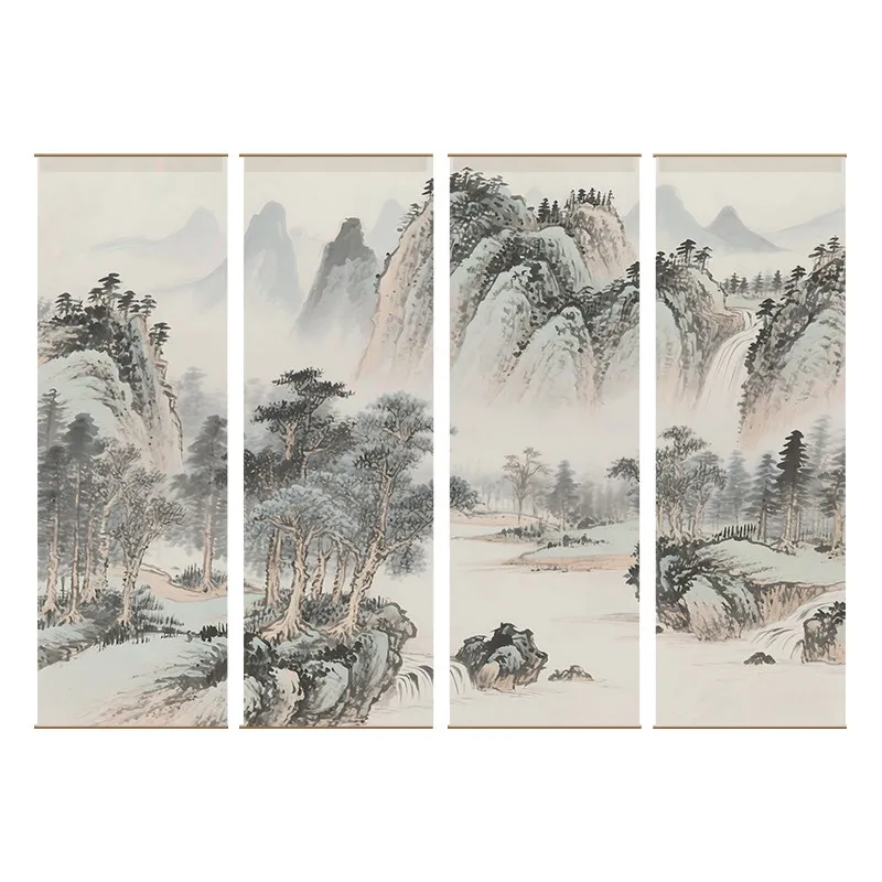 Karesansui Hanging Room Divider Ink Wash Mountain Gauze Curtain Japanese Rock Garden Privacy Screen for Zen Tea Room Yoga Studio