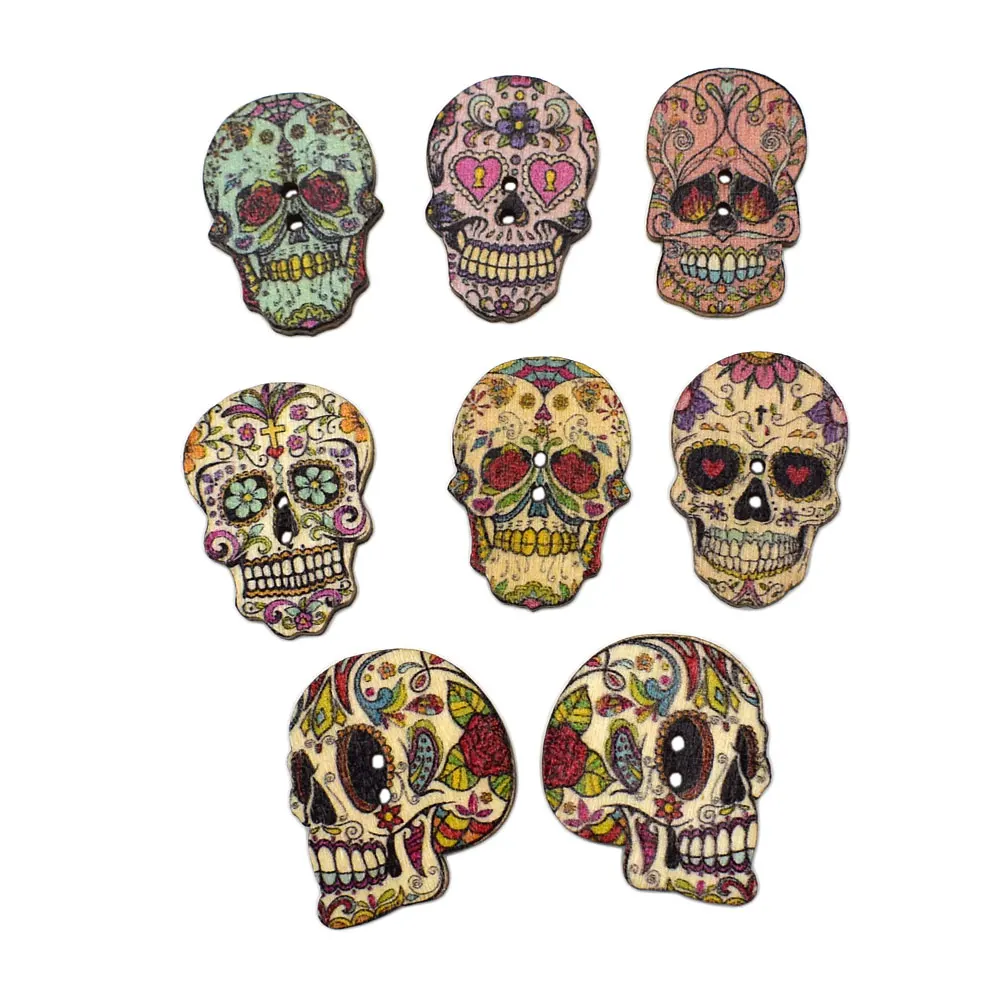 

50pcs 2 Holes Wooden Buttons Clothing Button Halloween Vintage Wood Skeleton DIY Handmade Accessories Handwork Sewing Scrapbook