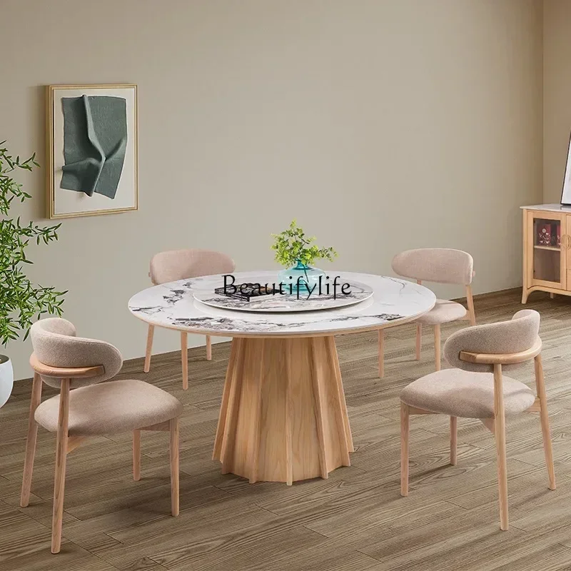 

yj9 Nordic Solid Wood Rattan round Table Hotel Restaurant Log Style Turntable Dining Table