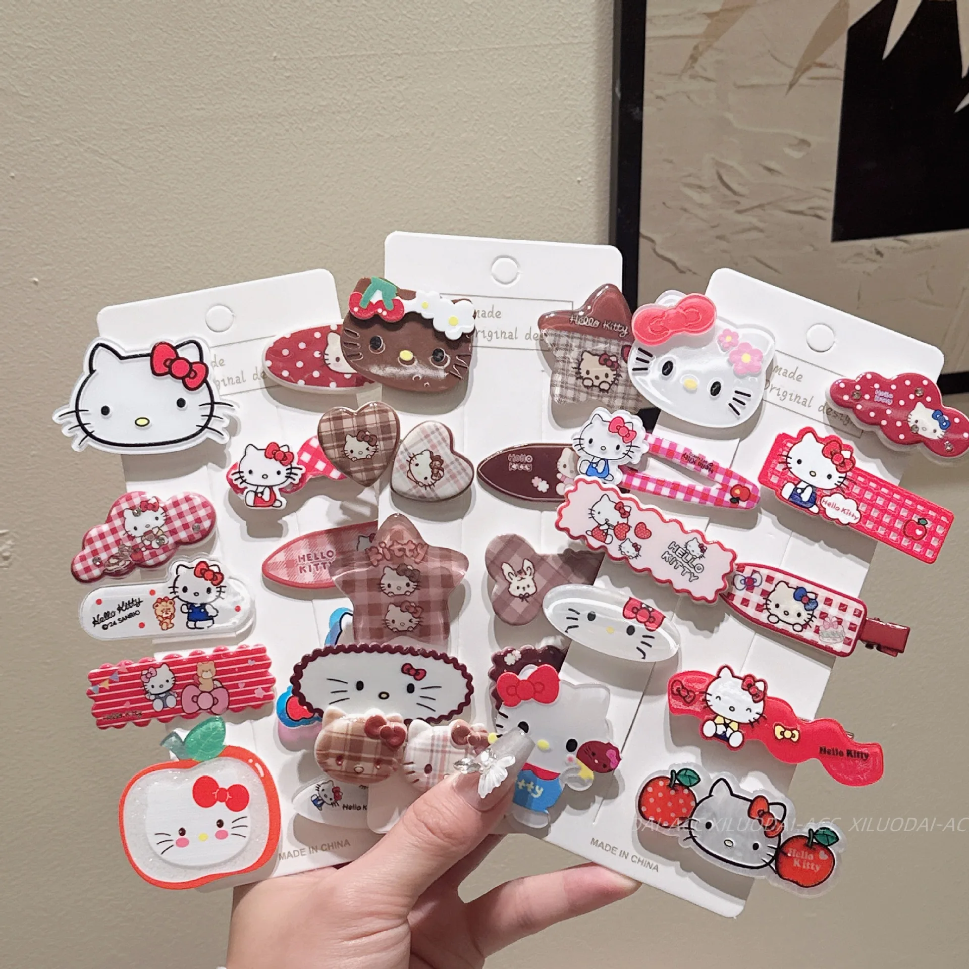 10 Pcs Summer Girl's Fashion Cartoon Hello Kitty Hair Pin Hairpin Cute KT Girls' Bangs Hair Accessories Baby Child Holiday Gifts