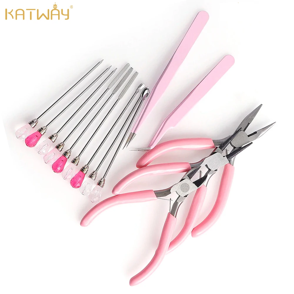 

KATWAY Jewelry Making Nose Needle Pliers Stainless Steel DIY Crafts Cutting Wire Handmade Tool Set, Tweezers Needle Spoo HH-AA03