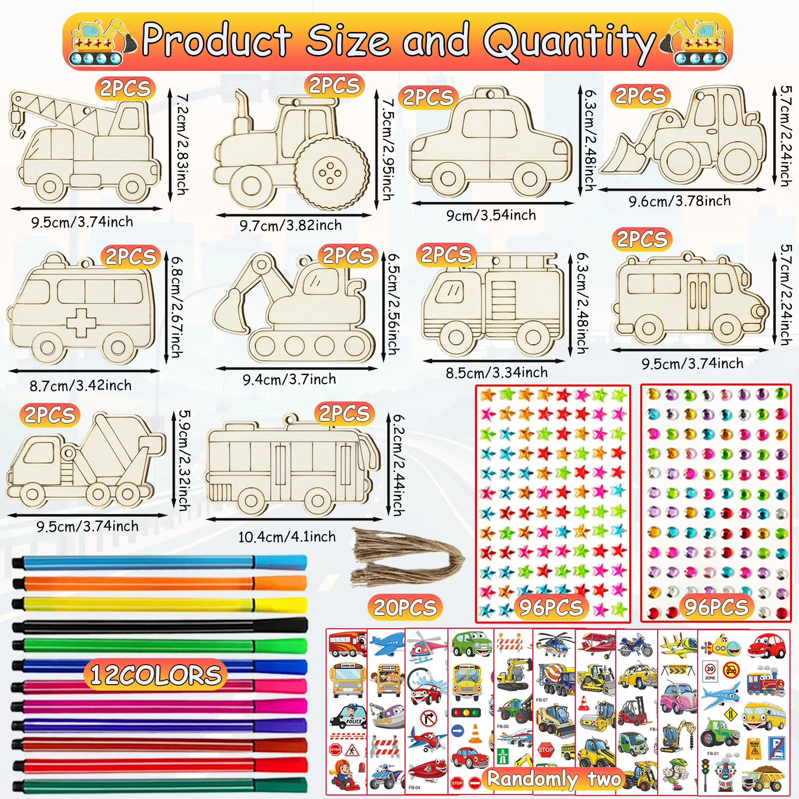 Set artigianale da colorare fai-da-te per trasporto in legno da 246 pezzi, set artigianale in legno per trasporto, regalo artigianale per feste di compleanno