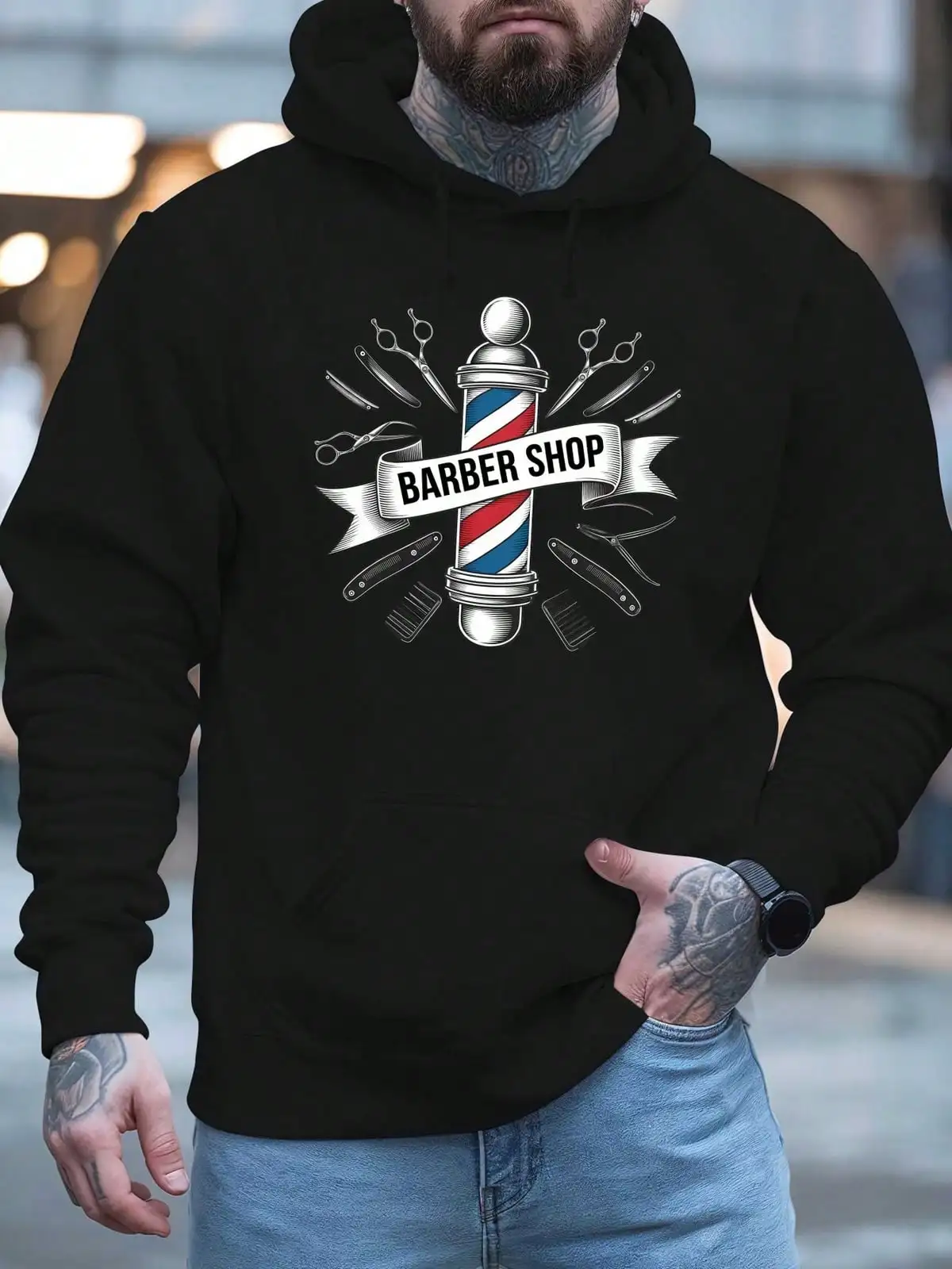 Barber Shop Men's Sweatshirt Hoodie New Street Printed Tops Fall And Winter Clothing Free Hoodies Comfortable And Soft Fabrics Exquisite Gifts F