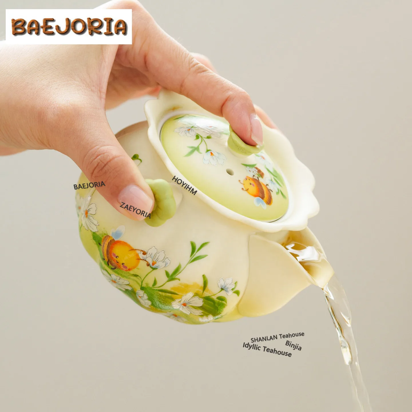 BAEJORIA 180ml Decal Bees Flowers Teapot Elegant Tea Infuser Pot Tea Brewing Kettle With Ball Hole Drinkware Supplies Gift