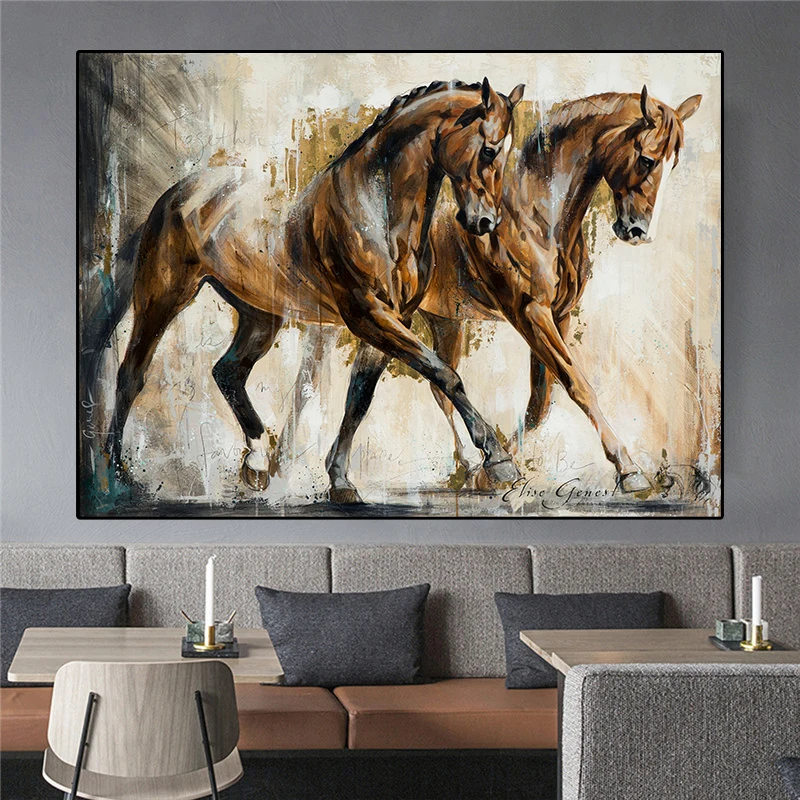 Vintage Abstract Horse Canvas Painting Wall Art Horse Herd Oil Painting Print on Canvas Posters and Prints for Living Room Decor