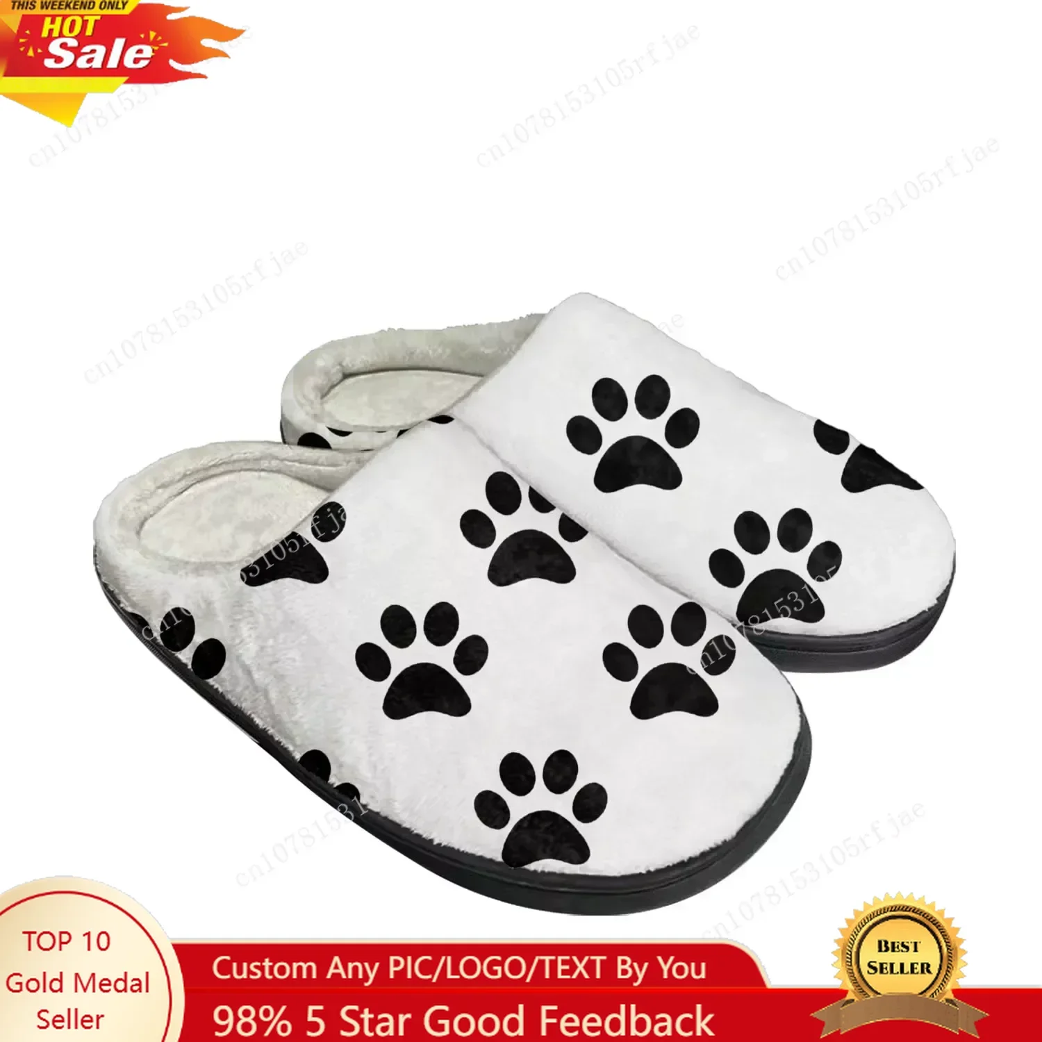 

Dog Paw Print Pet Dog Home Cotton Custom Slippers Mens Womens Sandals Plush Bedroom Casual Keep Warm Shoe Thermal Slipper Black