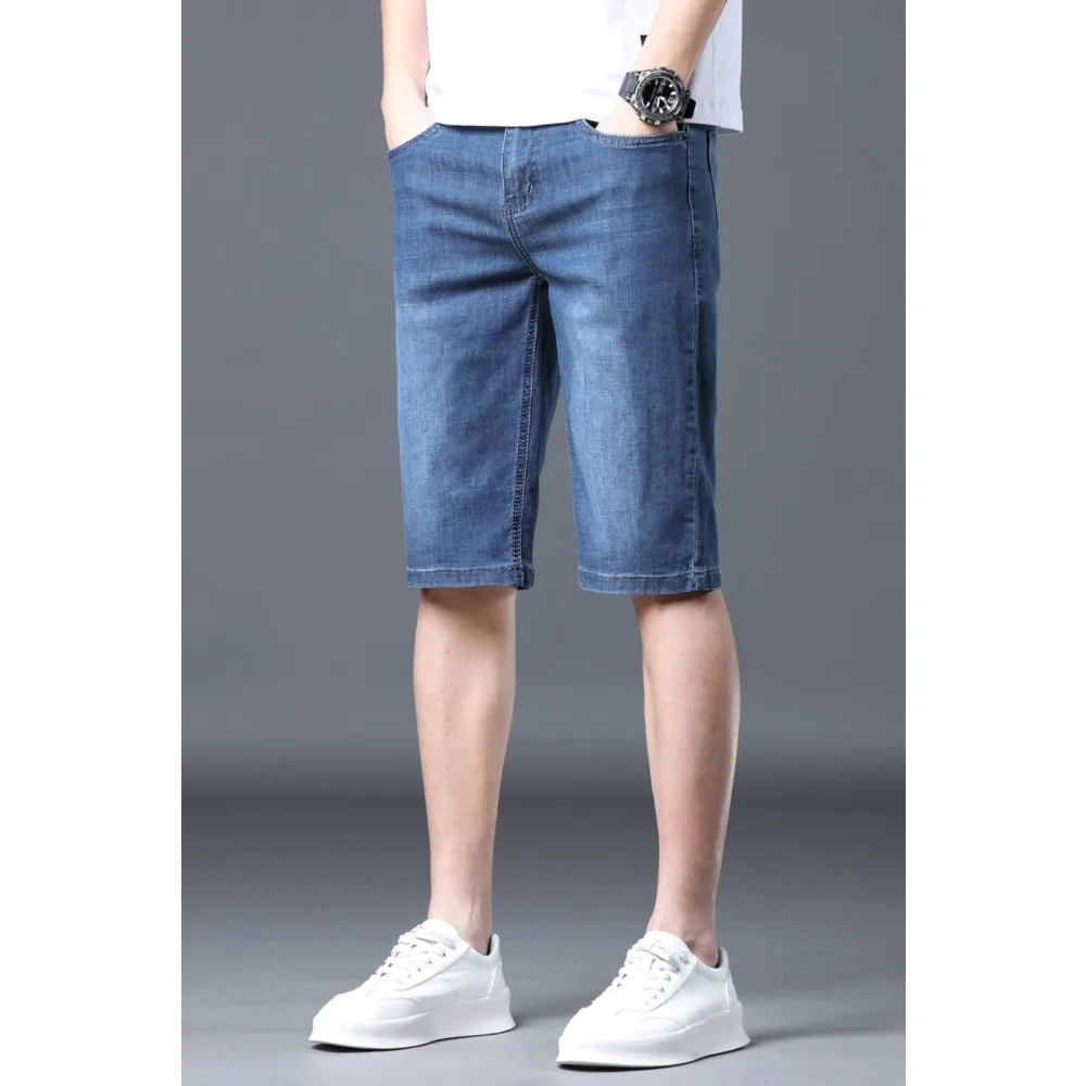 

2024 New denim shorts for men's summer new loose straight leg knee length youth elastic cargo jeans men clothing baggy jeans