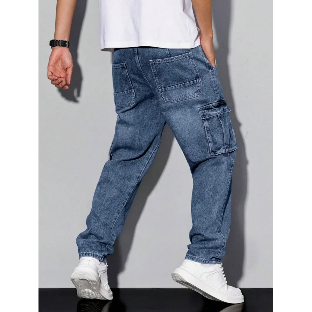 2026 New Men's Loose Fit Casual Jeans Workwear Multi-Pocket Straight Leg Pants Versatile Pocket Design for Comfortable Wear