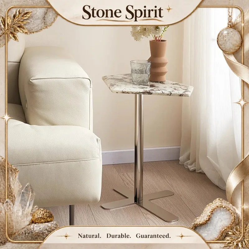Natural Marble Corner Table,Luxury Modern Sofa Side Table,Mid-Century Creative Mini Luxury Stone Side Table for Living Room