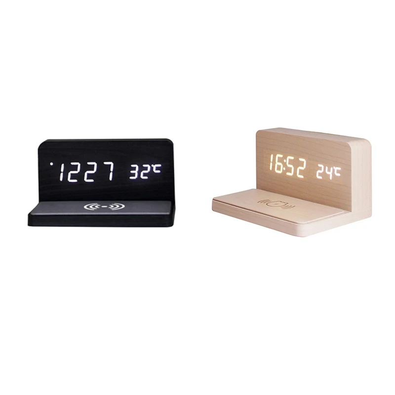 10W Multifunctional LED Wireless Charging Alarm Clock Silent Clock Electronic Clock Wireless Charging Thermometer