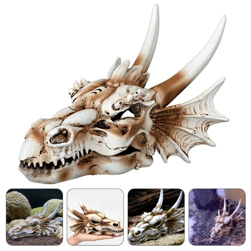 Aquariums Resin Dinosaur Skull House Shelter Decorations Aquatic Pet Hideouts Cave Fish Tanks Ornament Scene Landscape Y5GB