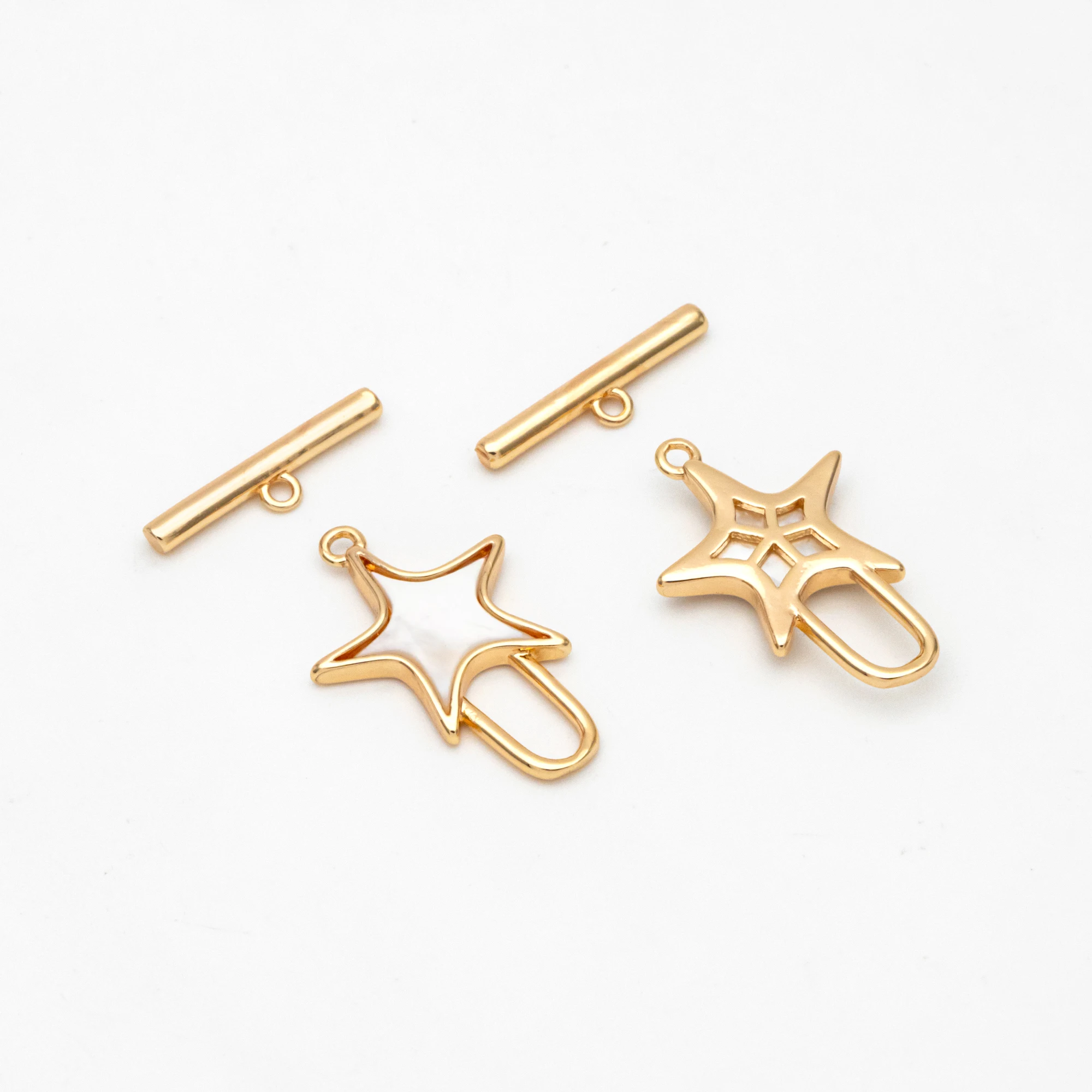 

4pcs 18K Gold Plated Shell Pave Star Toggle Clasp For Jewelry Making DIY Accessories (GB-3704)