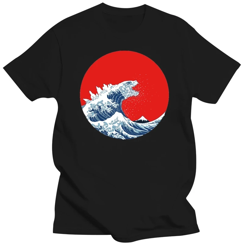 Cool fashion Hokusai Gojira t shirts men funny White hip pop t-shirt anime Cartoon tee shirt homme de marque