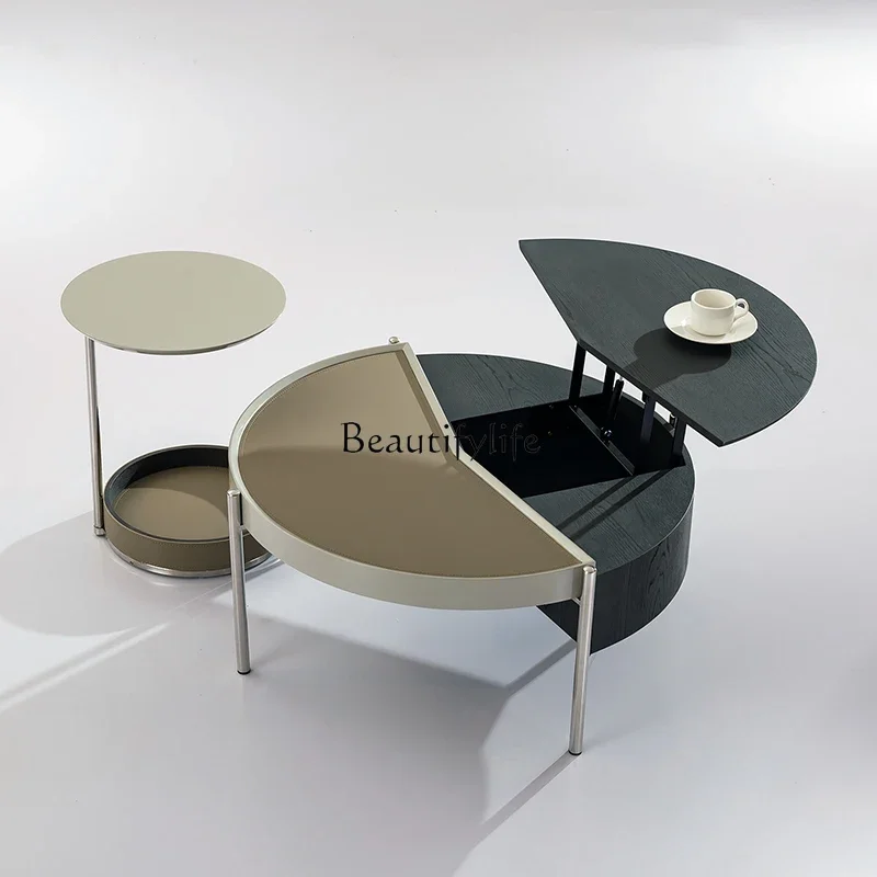 

D06 Aesthetic Design Coffee Tables Black Metal Lift Unique Nordic Side Table Set Nordic Minimalist Mesa De Centro Sala Furniture