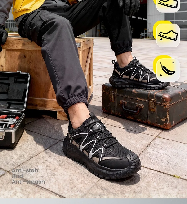 Rubber-and-Plastic Sole, Impact-Resistant and Puncture-Resistant, Compliant with Standard 4.0, Mid-Sole Work Shoes