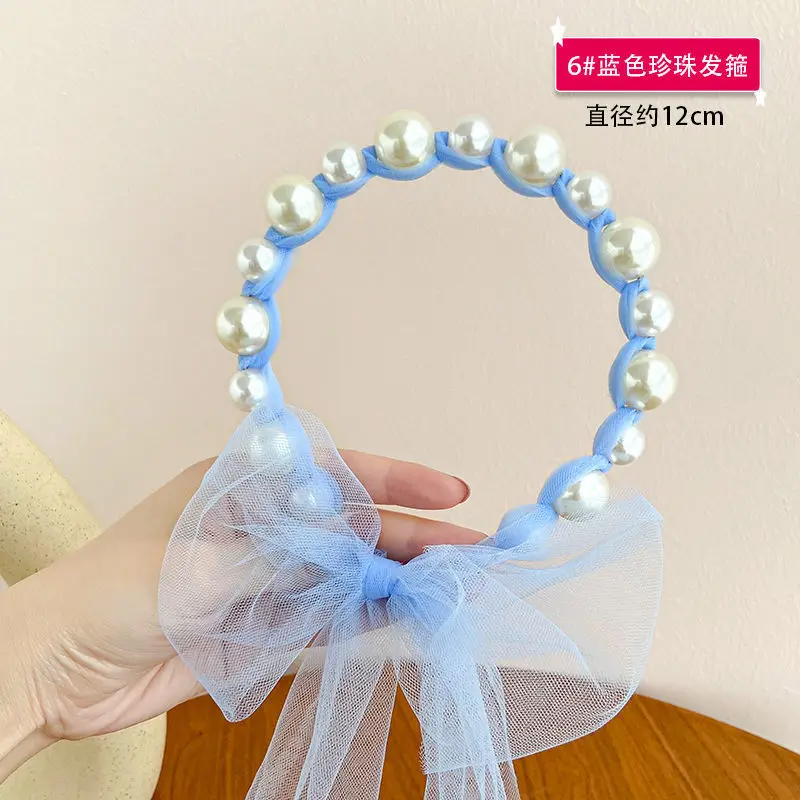 Children Streamer Hair Accessories Pearl Headband  Baby Cute Princess Female Super Cute Headband Broken Hair Finishing Hairpin