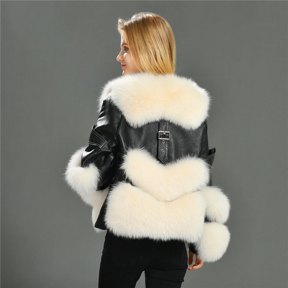 Ladies Real Leather Jacket With Real Fox Fur Women Luxury Fox Fur Coat 2022 New Arrival Winter Genuine Sheepskin Outwear