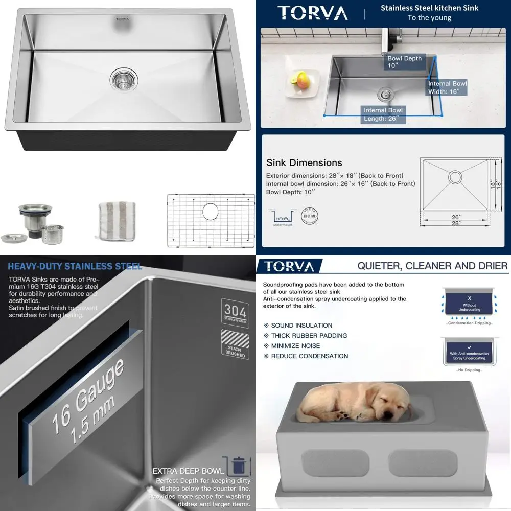 

Premium 304 Stainless Steel Undermount Bar Sink, 28-Inch Single Bowl Kitchen Sink with 10-Inch Deep Basin