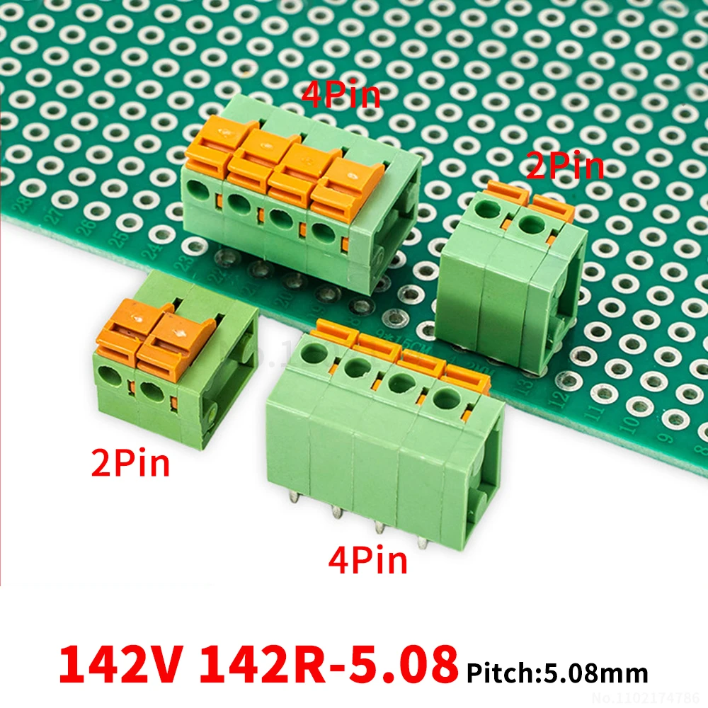 (5 pcs) KF 142V 142R - 5.08mm spring-loaded screwless push-on terminal blocks straight pins with bent terminals DA 142V/R 5.08