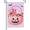 NGZ Candy Pumpkin Ghost Bowl Garden Flag 12x18 Inch Linen Double Sided Flag for Halloween llz