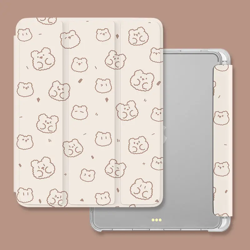 Чехол с слотом для карандашей для iPad Mini6 8,3 Pro 11, 2-й, 3-й, 4-й, IPad Air, 5-го поколения, 10,2, 7-й, 8-й, 9-й, с мультяшным милым медведем