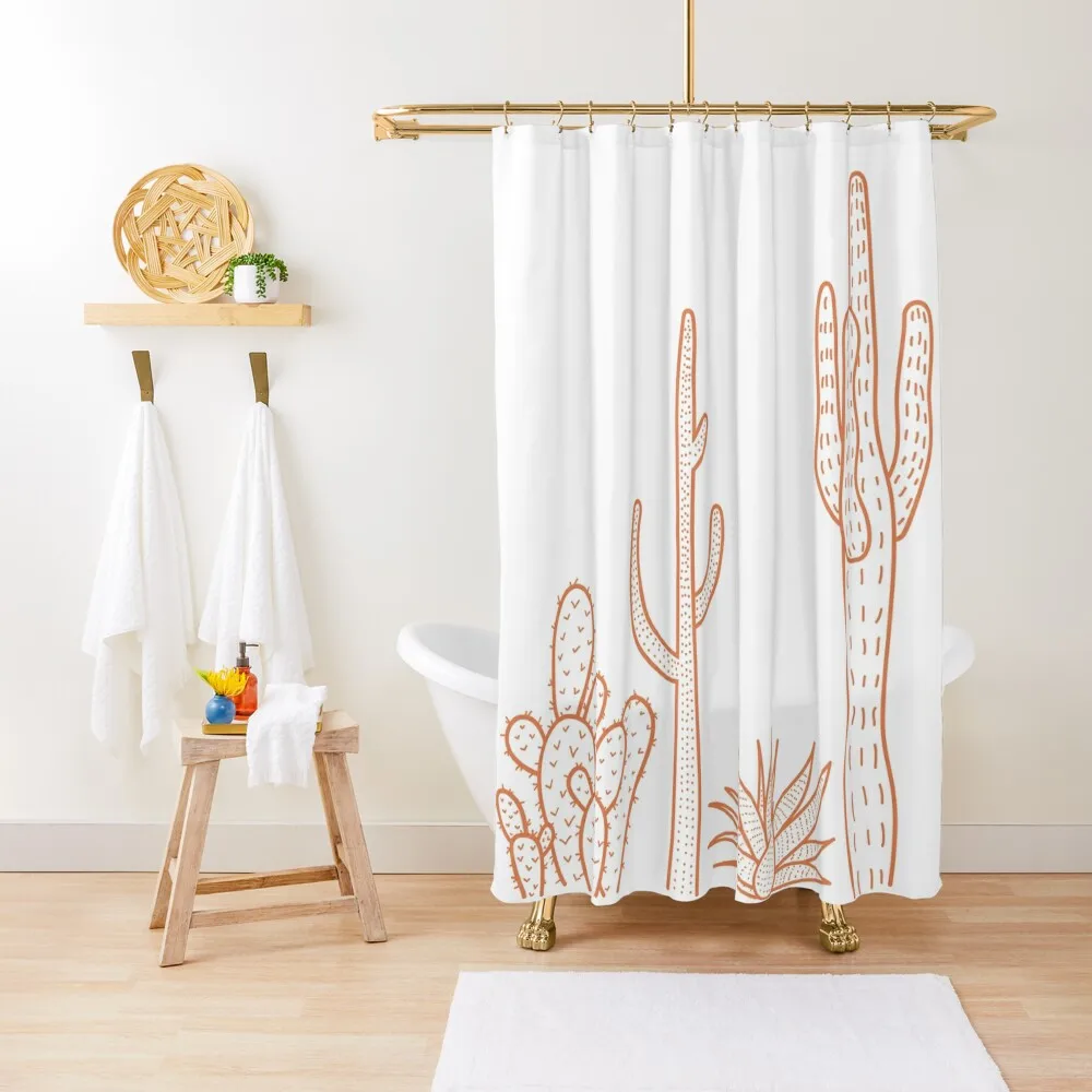 

Terracotta cactus illustration Shower Curtain Window Bathroom Box Curtain