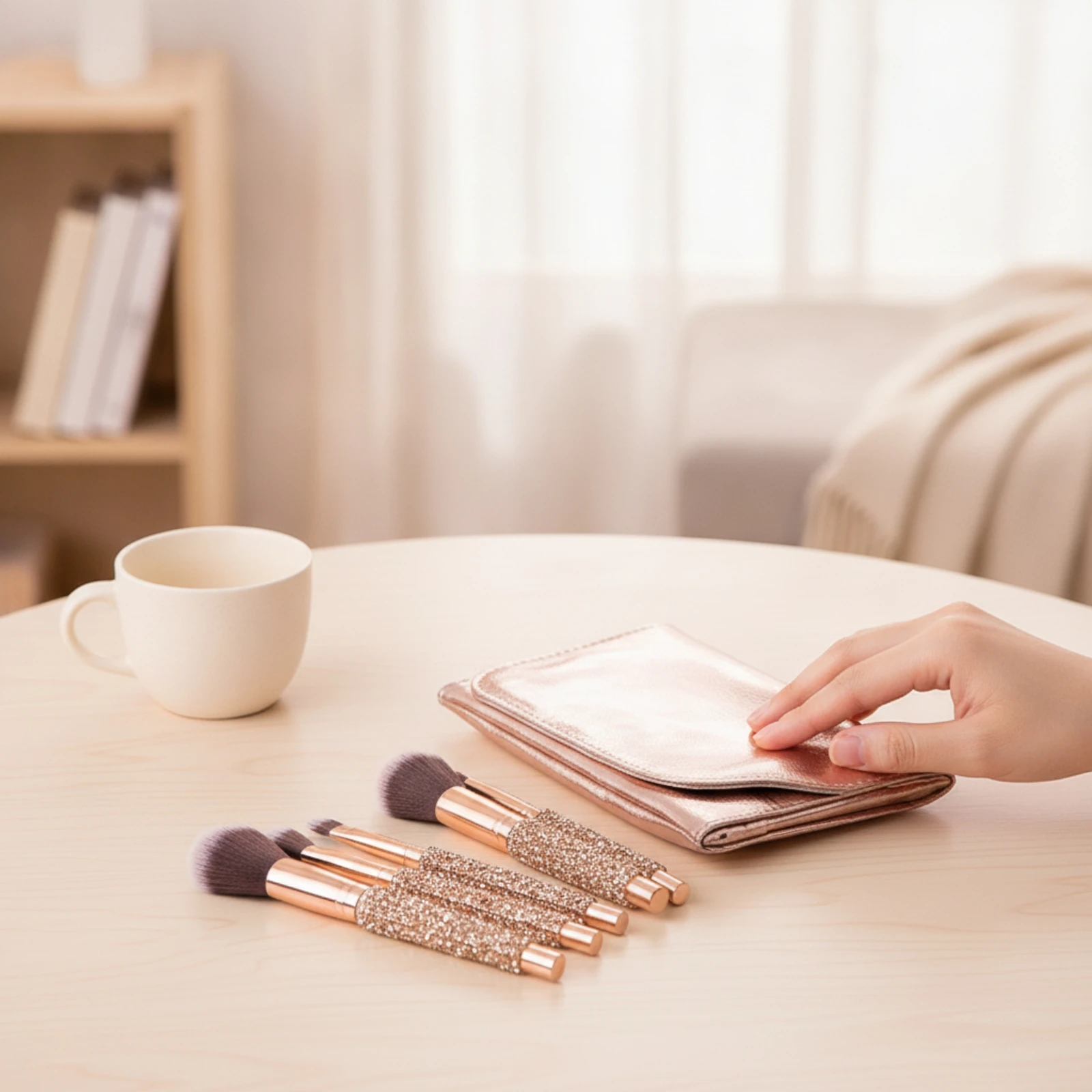 10 Pieces Makeup Brush Set with Rhinestone Handles Lightweight Face and Eye Makeup Brush Set Versatile Skin-Friendly