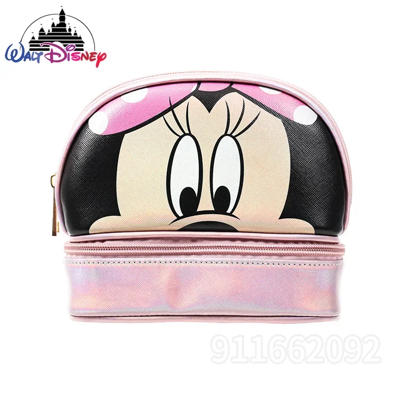 Disney tas kosmetik mewah wanita, kantung kosmetik berpergian merek mewah, kartun 3D Lucu multifungsi