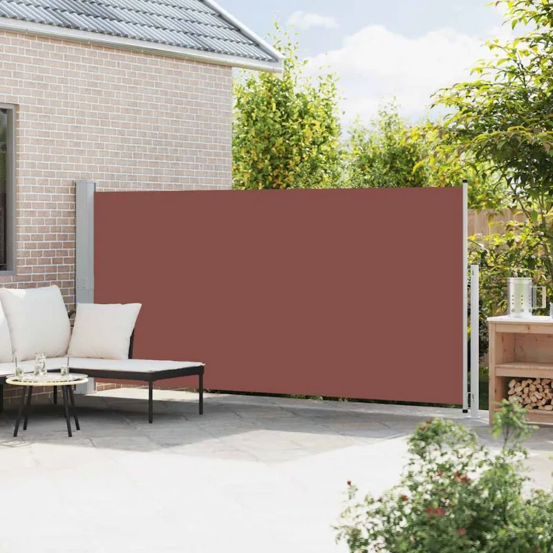 Einziehbares Seitenmarkise für Terrasse 180x500 cm Braun & Grau, UV-Schutz Wasserdichter Balkon-Sonnenschutz, Stahlbeschichtet, Zubehör Inklusive