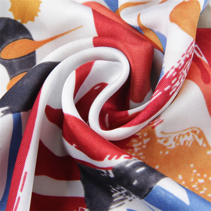 POBING Twill Silk Scarf Women Poncho Hand Rolled Graffiti Printed Long Scarves Wraps Bandana Big Shawl Hijabs Female Foulards