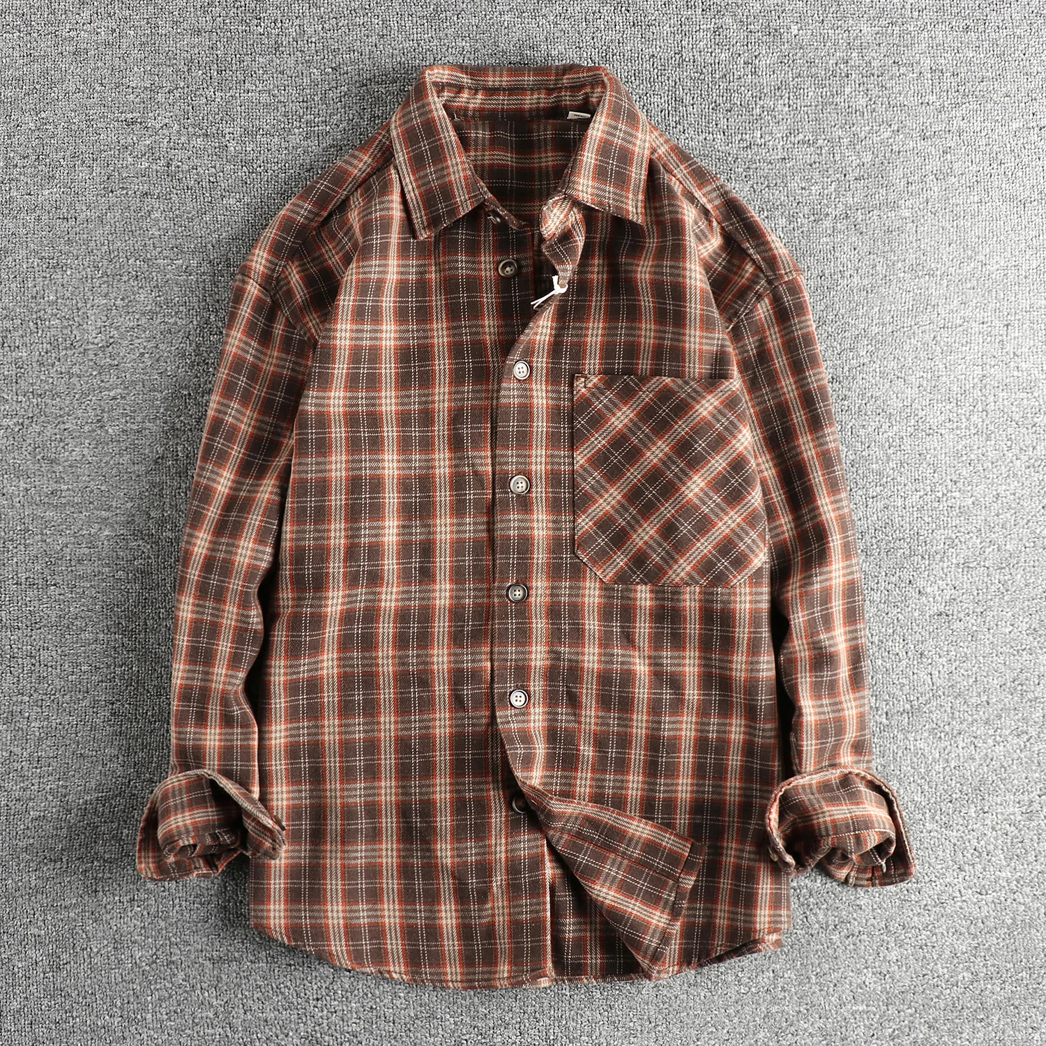 

2025 Spring New American Retro Long Sleeve Lapel Woven Plaid Shirt Men's High Street Big Pocket Casual Loose Blouses Thin Coat