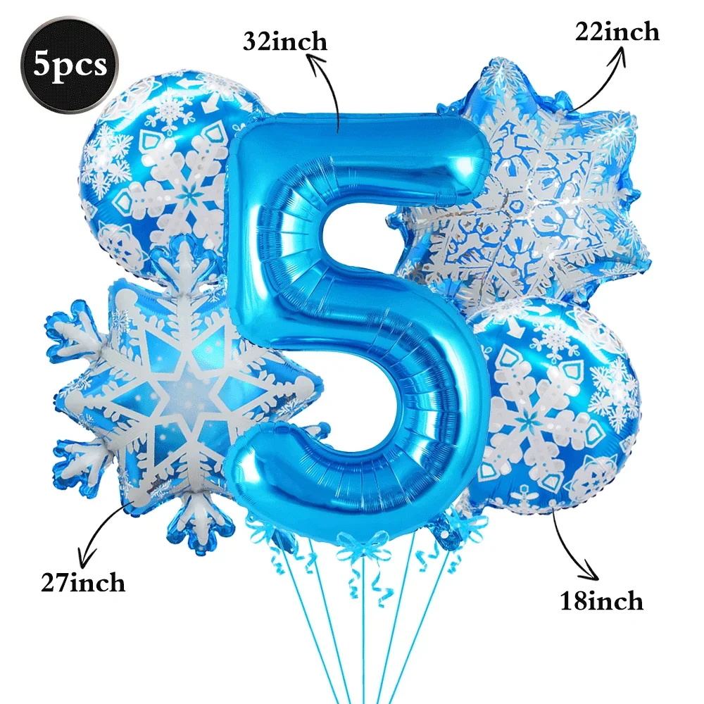 5-teiliges Schneeflocken-Zahlenfolienballons-Set, Blaue Frozen-Themen 32-Zoll-Zahlenballons für Baby-Geburtstag Winter-Party-Dekoration – Detail 7