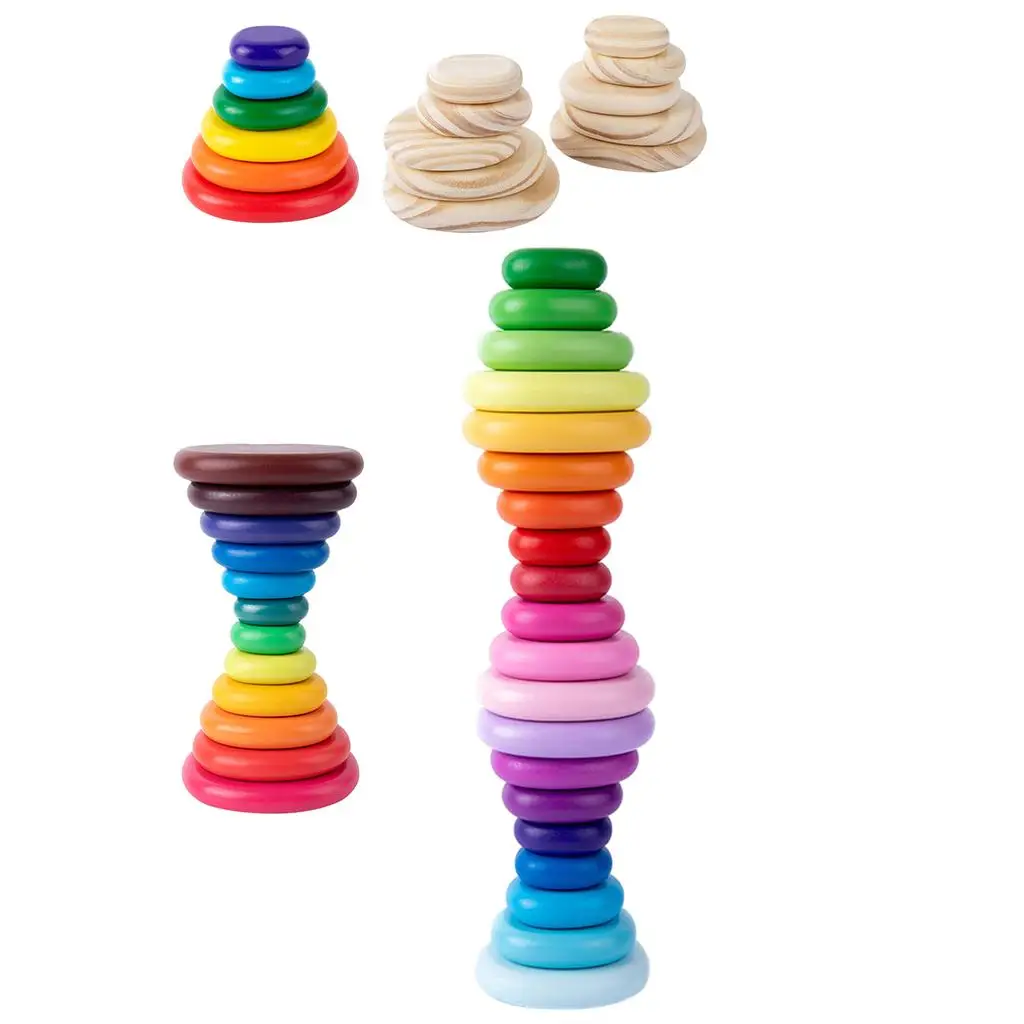 Wooden Stacking Blocks Iris Building Hand-Eye Coordination Classic Stacker Set for Kids Toy Fine Motor Skill