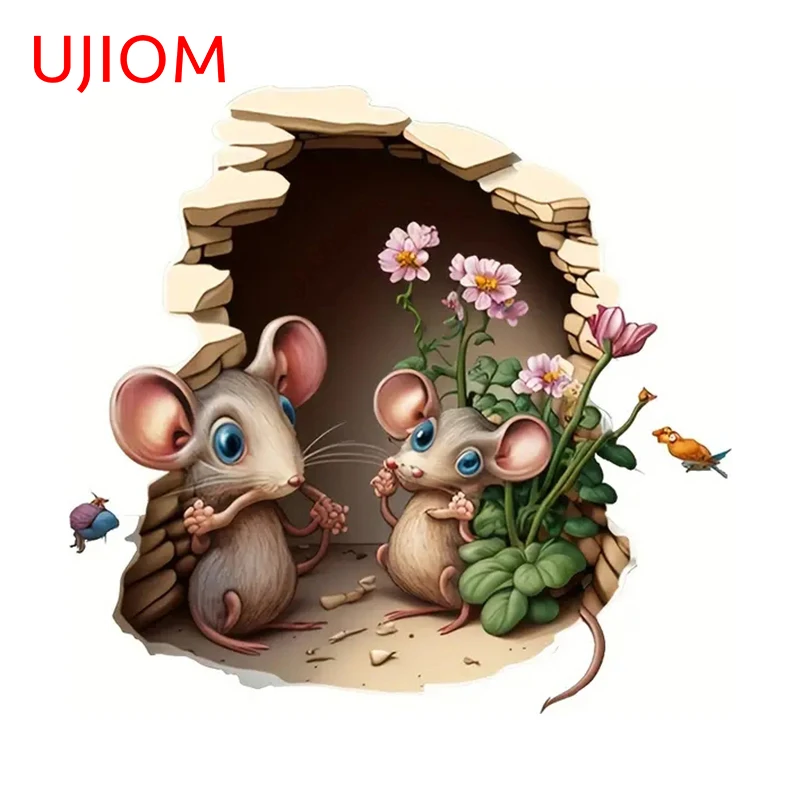 UJIOM 13cm X 12.3cm Cartoon Mouse Hole Tear Wall Stickers Creative Living Room Bedroom Decals Waterproof Vinyl Accessories