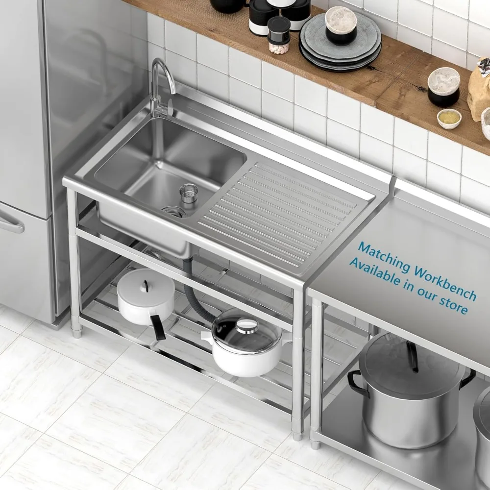 حوض أدوات من الفولاذ المقاوم للصدأ من الدرجة التجارية مع لوح تصريف وصنبور، 43 حوض إعداد قائم بذاته لاستخدام المطبخ #5