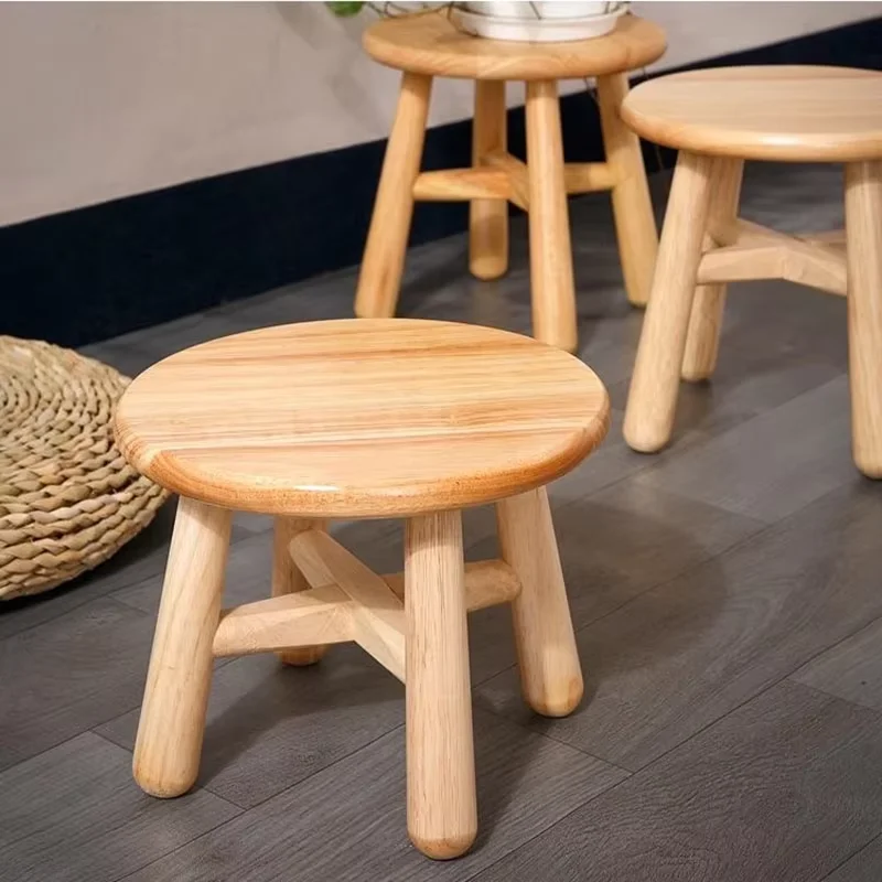 Solid Wood Small Round Stool Multi-Functional Low Furniture Round Flower Pot Stand Bedroom Decorative