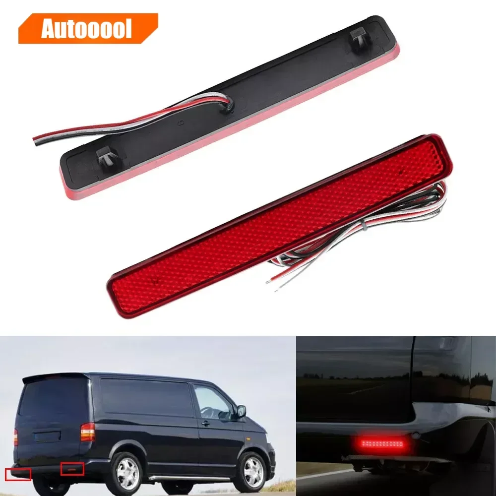 

2Pcs 12V Red Lens LED Rear Bumper Reflector Light For Volkswagen VW T5 Transporter Tail Brake Stop Signal Lamp OEM# 7E0945105