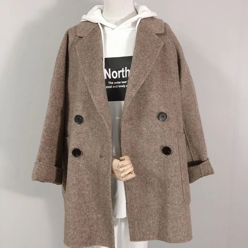 Chaqueta de lana con patrón de espiga para mujer, chaqueta de Cachemira de imitación, abrigo grueso suelto coreano, Primavera, otoño e invierno, nuevo