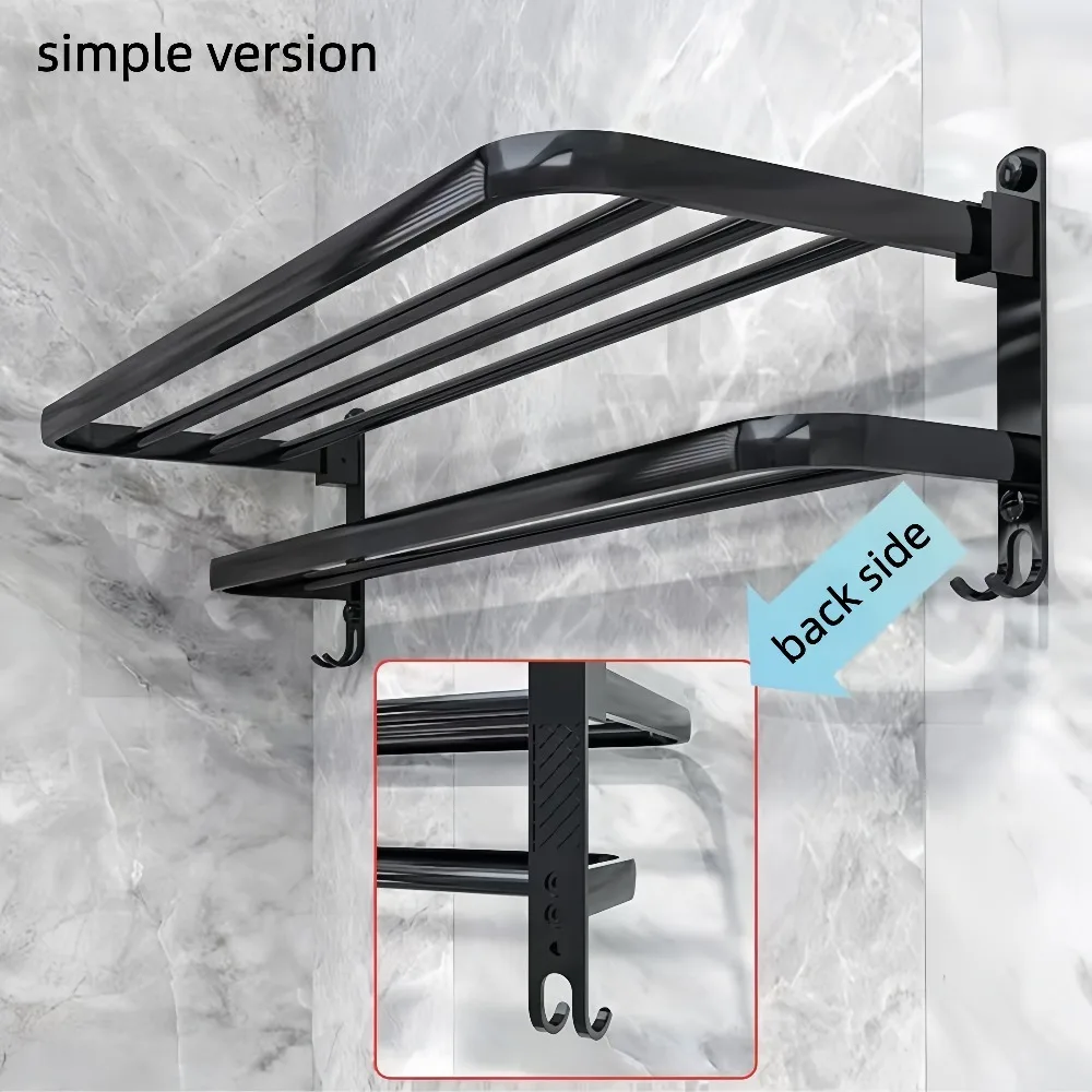 Single Fold Double-layer Towel Rack Made of Space Material Aluminum, Finely Crafted, Space Saving, No Need for Drilling Holes