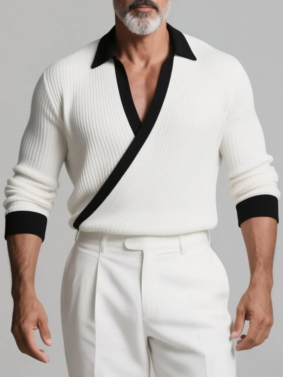 بلوزة مضلعة أنيقة للرجال قمصان طويلة الأكمام التفاف الصليب الخامس الرقبة تصميم بلايز الرجال خمر اللون حجب محكم قميص الربيع