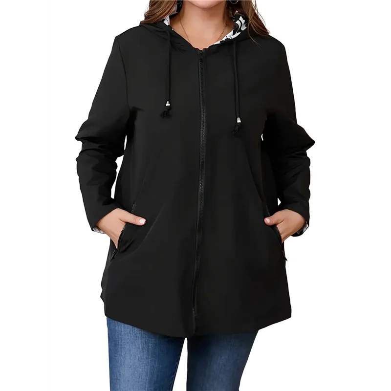 

Женская двусторонняя легкая куртка на молнии с капюшоном и длинными рукавами, повседневная ветровка, верхняя одежда, водонепроницаемая