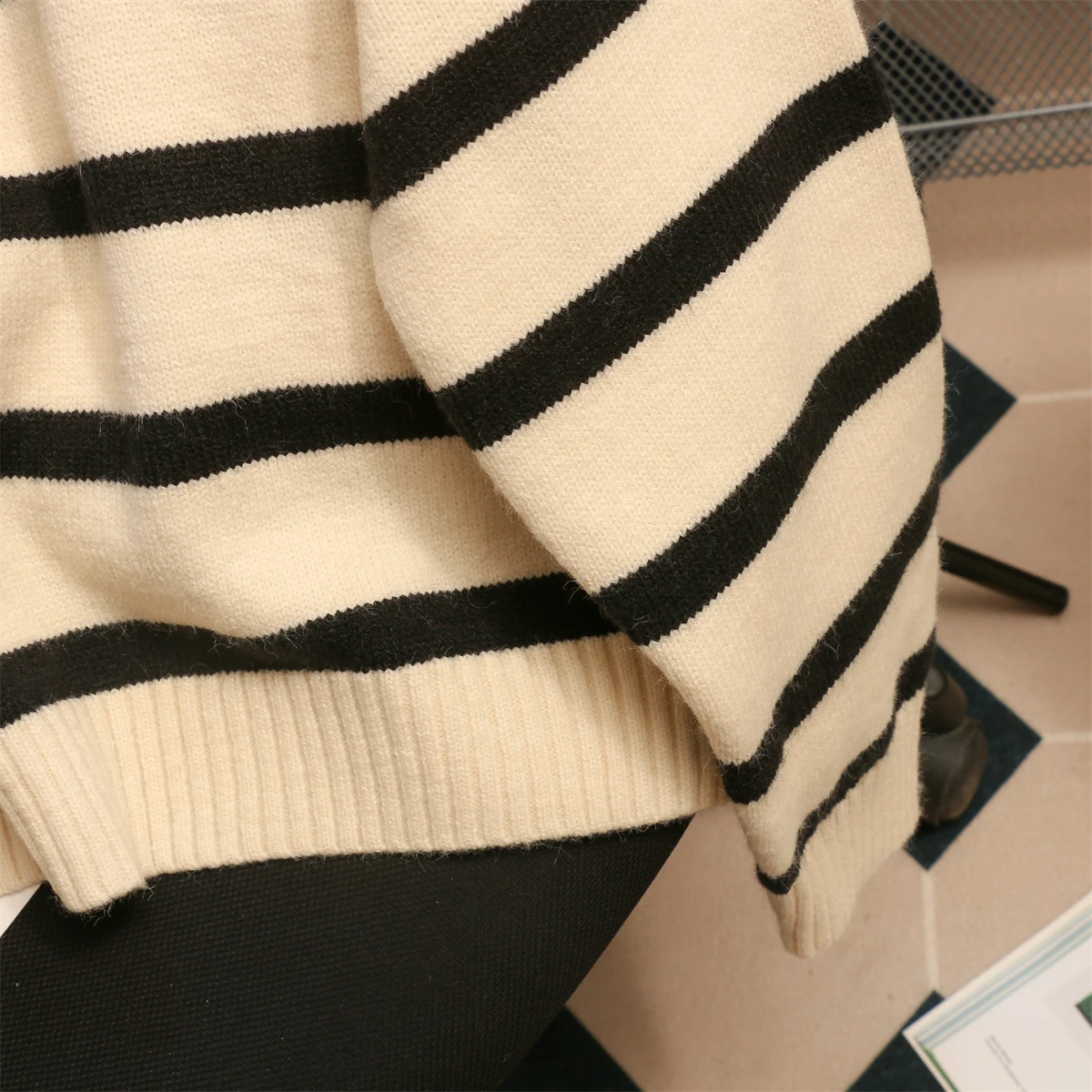 Women Sweater Oversize Zipper Knitted Pullover Long Sleeve Stripe Loose Ladies Sweaters Autumn Winter Women\'s Turtleneck