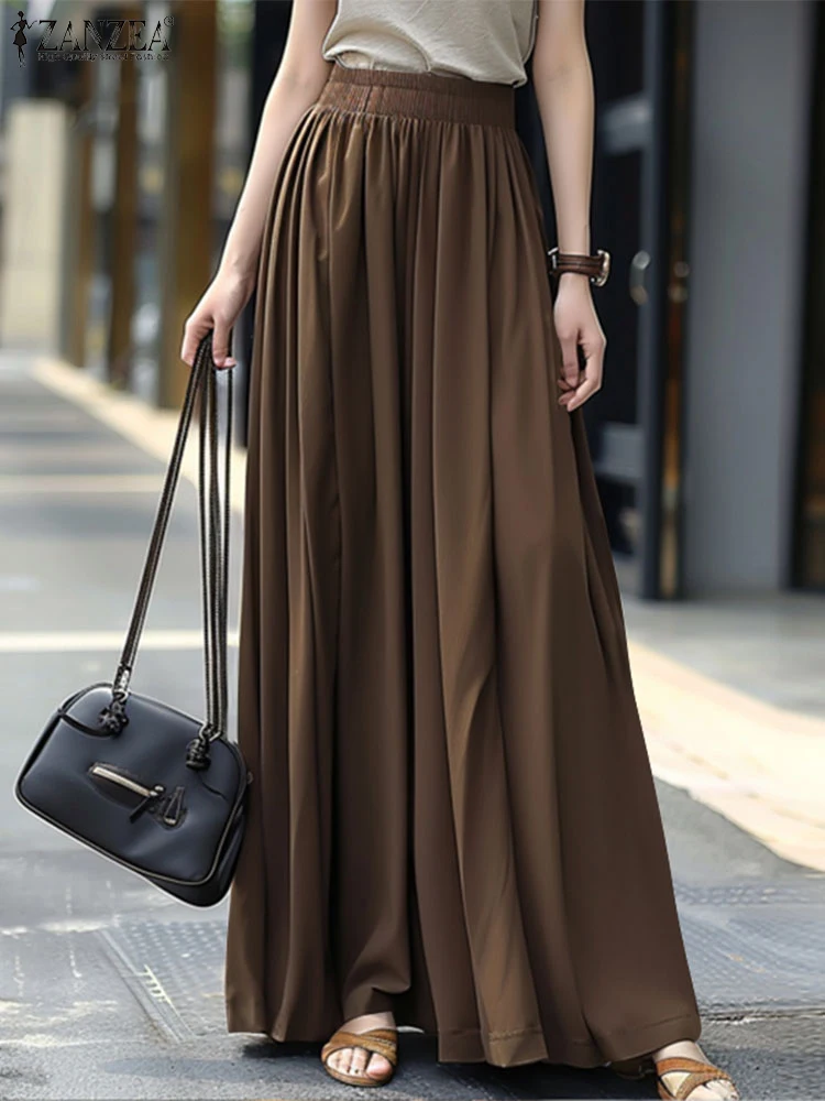 

ZANZEA Autumn Fashion Women Maxi Long Skirt High Waist Jupes Robe Femme Solid Loose Faldas Elegant Casual Holiday Party Sundress