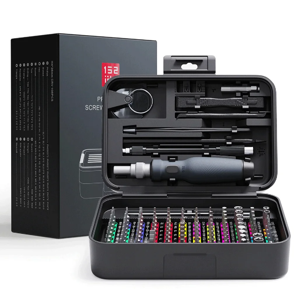 

Mini Precision Screwdriver Set with Color-coded Identification, 132 in 1 Micro Magnetic Repair Tool Kits with Storage Box, 108 B