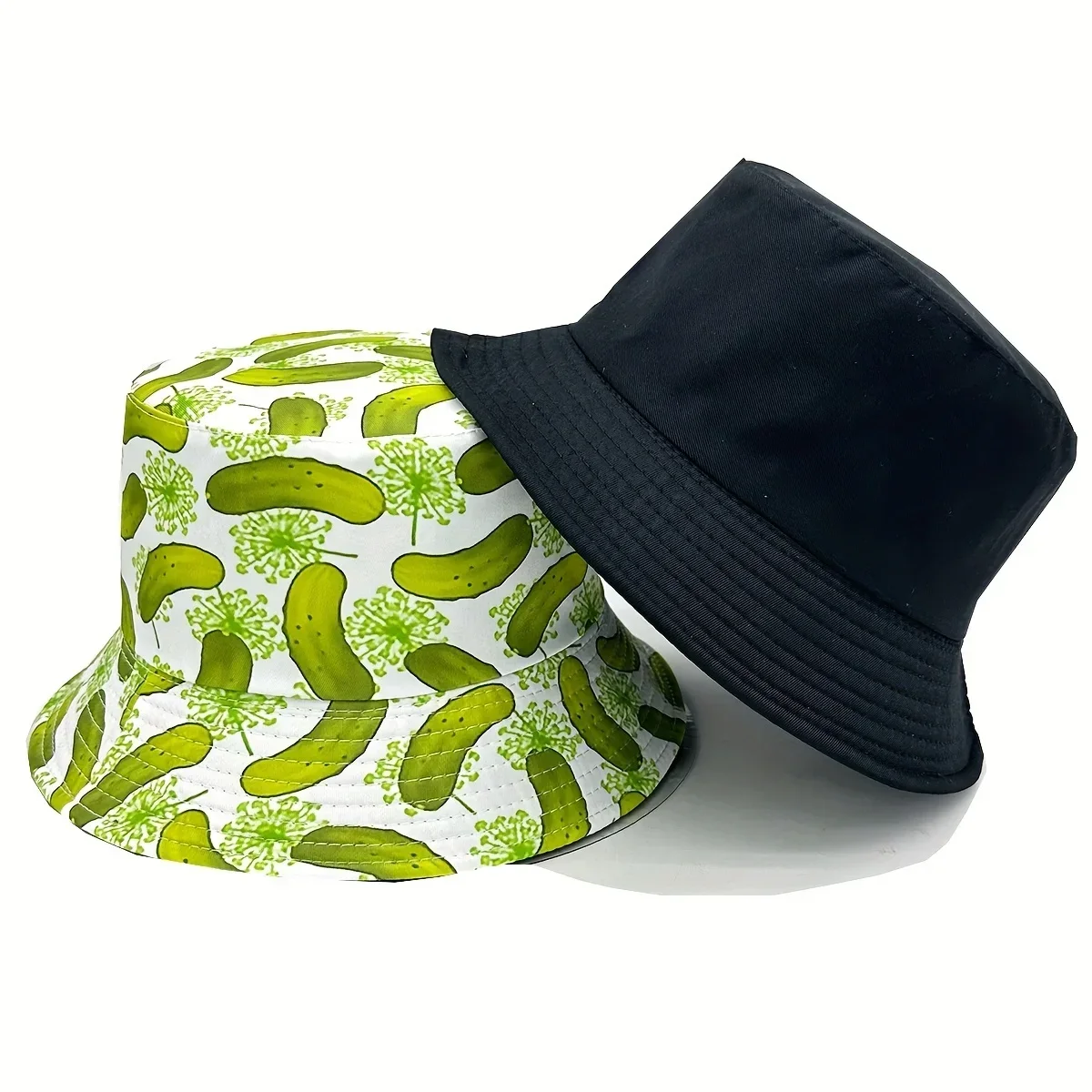 Customization 1pc Unisex Reversible Cucumber Pattern Bucket Hat, Casual Novelty Lightweight Sun Protection Cap, Cartoon Themed,