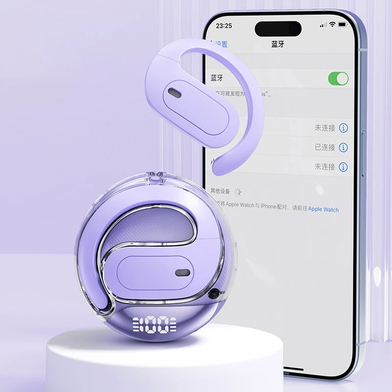 Беспроводные наушники с открытыми ушами для занятий спортом, верховой ездой, бегом, подвесная гарнитура, наушники со светодиодным дисплеем питания от аккумулятора