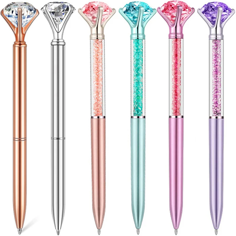 

6Pcs Diamond Metal Pens Ballpoint Pens with Diamonds Metal Crystal Pen Black Ink Diamond Pens