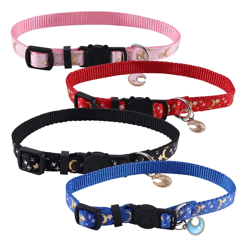 4Pcs Cute Cat Collar With Moon And Stars Pendant Adjustable Puppy Kitten Necklace Cat  Collar